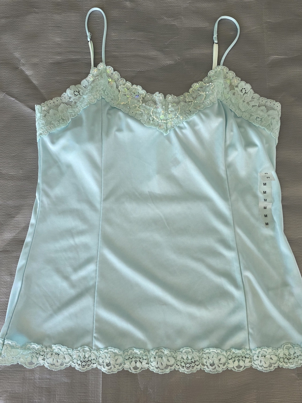 Worthington Pale Blue Green Satin Lace-Trim Camisole